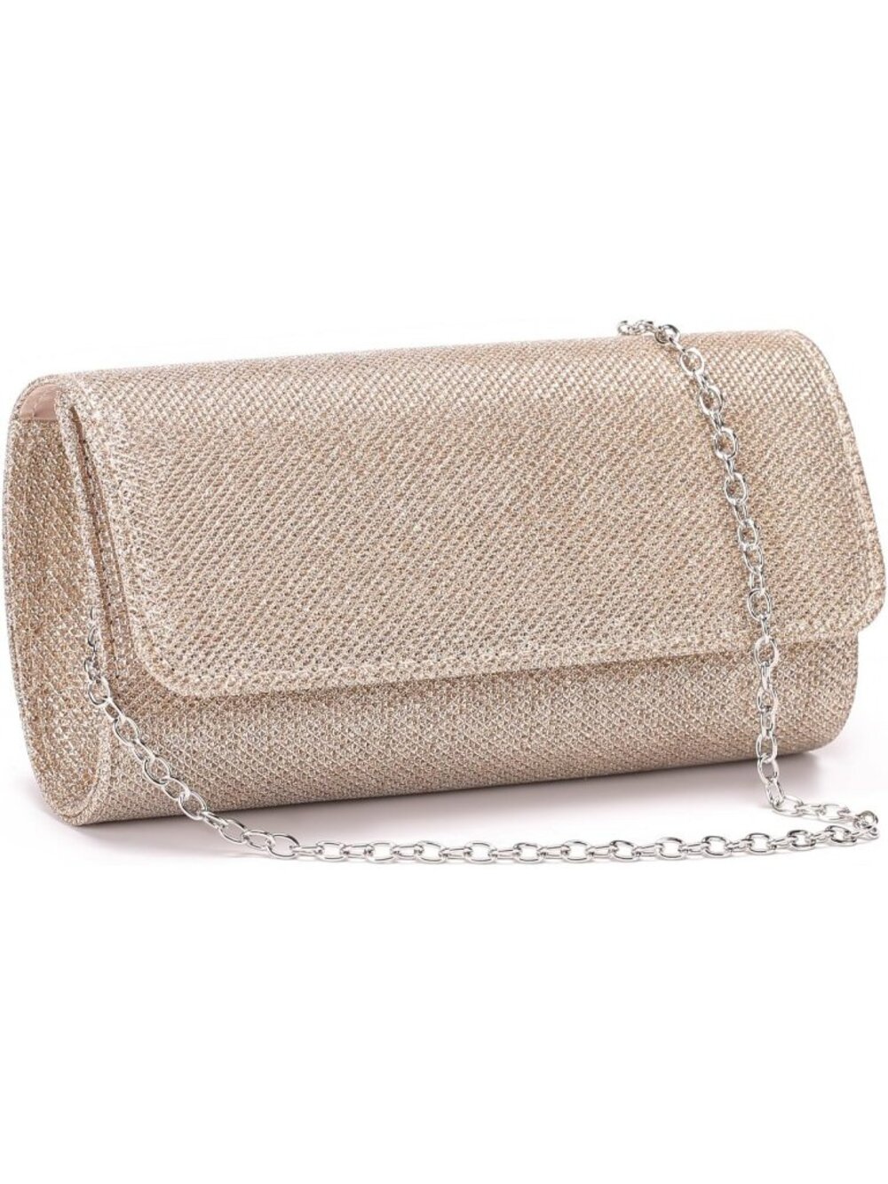 Women's Rose Gold Sparkling Clutch Purse Detachable Chain Wedding Evening Bag